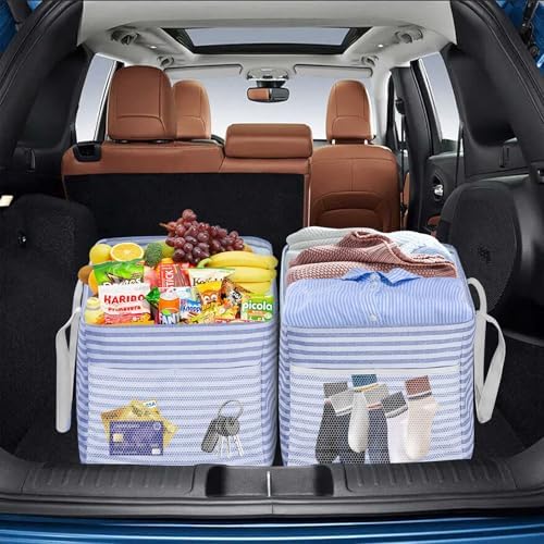 LHZK Standing Extra Large Utility Tote Bag with Metal Wire Frame and the Sides Rinforced, Extra Large Tote Bag with Handle, Reusable Grocery Bags Foldable, Beach Bag, Car Tote (Blue, 26''x15''x13'') - Image 3