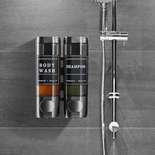 Shampoo and Conditioner Dispenser Shower Soap Dispenser 2 Chamber for Shampoo and Conditioner - No Drill, Large Capacity Bathroom Dispenser for Hotel - Gun Gray - Image 3
