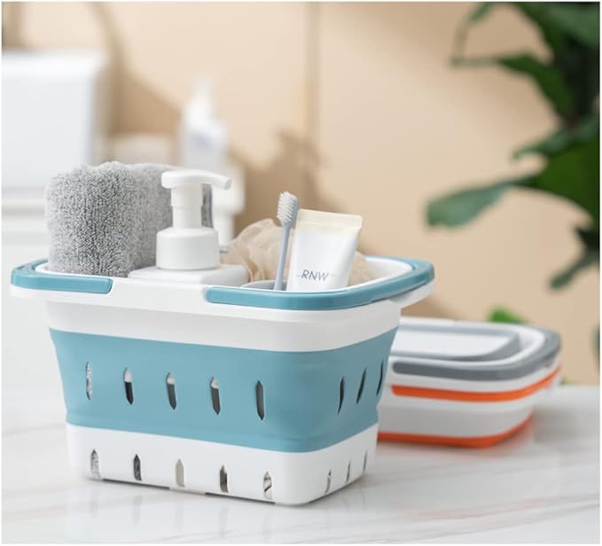 Foldable Plastic Shower Caddy Basket 2 Pcs, Portable and Durable Toiletries Caddy with Handles Ideal for Dorm, Bathroom, Cleaning, Kitchen, Camping, Waterproof, Easy to Clean (Grey 2 pack) - Image 6