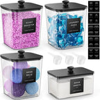 4 Pack Laundry Pods Container, Clear Laundry Room Organization Containers Essentials, Large Detergent Powder Storage Containers Black Wooden Lids & Labels Signs, Home Acrylic Laundry Pods Holder by MOFOROCO
