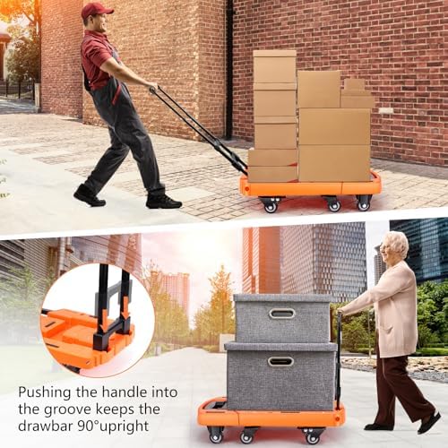Voipvvii Folding Hand Truck500lbs, Portable Heavy Duty Dolly Cart, 6 Wheels Collapsible Luggage Cart with 2 Elastic Ropes - Compact Trolley Cart for Easy Moving - Ideal Hand Cart for Travel and More - Image 6