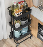 Sooyee 3 Tier Metal Utility Cart with Handle and Lockable Wheels, Black - Image 2
