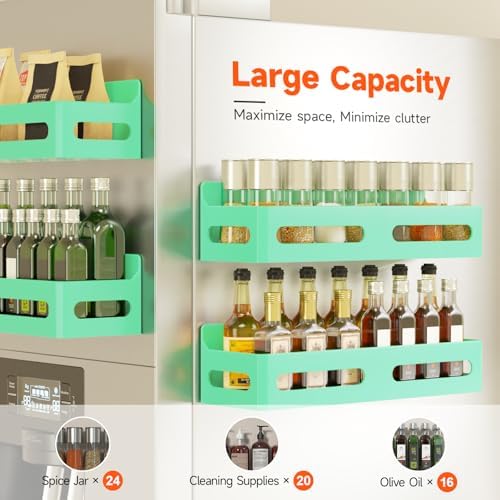 Sevenblue 4-Pack Magnetic Spice Rack for Refrigerator with Hooks, Green - Image 4