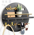Key Holder for Wall, Key and Mail Holder Organizer with - Key Holder Wall Mount - Round Wooden Rustic Home Decor for Entryway, Mudroom, Hallway, Kitchen Office (Black) by LEIRUOTM