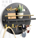 Key Holder for Wall, Key and Mail Holder Organizer with - Key Holder Wall Mount - Round Wooden Rustic Home Decor for Entryway, Mudroom, Hallway, Kitchen Office (Black) by LEIRUOTM
