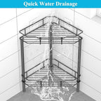 HuggieGems Metal Floor Standing Corner Shower Caddy, Matt Black, 2 Tier - Image 6