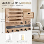 Nekon Key Holder Wall Mount with Drawer, 14.5" Mail Holder, Wood - Image 6