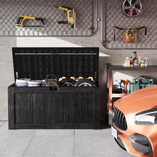 Greesum Outdoor Storage Box 120 Gallon Storage Bin with Lid for Patio Furniture, Garden Tools, Pool Supplies, Lockable, Waterproof and UV Resistant, Black - Image 3