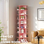 SpaceAid 8 Tier Rotating Shoe Rack Tower, Spinning Shoe Display Lazy Susan, Revolving 360 Shoe Rack Storage Round Carousel, Vertical Handbag Rotate Shoes Closet Organization (8-Tier Pink) - Image 6