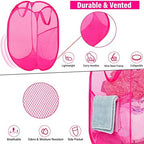 Deluxe Strong Mesh Pop up Laundry Hamper Basket with Side Pocket for Laundry Room, Bathroom, Kids Room, College Dorm or Travel Blush - Image 4