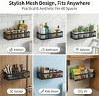 PUSDON Mesh Shower Caddy Wall Mount, Heavy Duty Adhesive Bathroom Shelf Organizer, Rustproof Floating Spice Rack for Kitchen Pantry, Holds 50 LBS, Multi-Purpose Storage Black-2 Packs (Netting) - Image 4