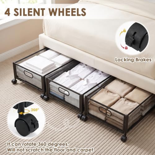 VECELO Under Bed Storage Containers with Wheels, Foldable Shoe Organizer Drawer with Handles, Space Saving for bedroom, Tool-free Assembly, 2 Pack - Image 3