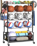 SOYEEZE Garage Sports Equipment Organizer-Large 5 Layer Ball Storage, Basketball Stand Holder, Outdoor Toy Storage, Baseball Bat Rack, Rolling Ball Cart with Hooks and Wheels for Indoor/Outdoor Use by SOYEEZE