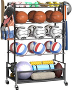 SOYEEZE Garage Sports Equipment Organizer-Large 5 Layer Ball Storage, Basketball Stand Holder, Outdoor Toy Storage, Baseball Bat Rack, Rolling Ball Cart with Hooks and Wheels for Indoor/Outdoor Use by SOYEEZE