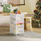 4-Drawer Rolling Storage Cart, Utility Cart with Drawers, White Metal Craft Cart Organizer with Wheels & Wooden Top, Art Supply Storage Organizer for Classroom, Office, Kitchen,Patent Pending - Image 7