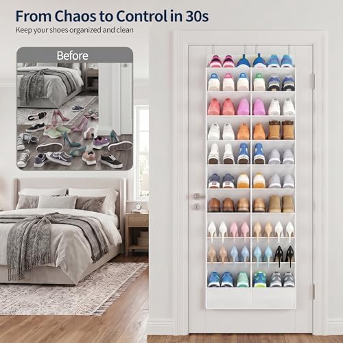 Yecaye 30 Pairs Over the Door Shoe Organizer, Large Capacity Hanging Shoe Rack for Door Hanger with Deep Pockets, Heavy Duty 10 Tier Shoe Holder for Sneakers Boots Heels College Dorm Essentials, White - Image 4