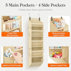 Lifewit 1 Pack Over the Door Organizer, Clear Window Hanging Storage with 4 Side Pockets, Anti Tilt 40 lbs Load Behind Door for Pantry, Nursery, Bathroom, Bedroom, Dorm, 5 Section, Beige - Image 3