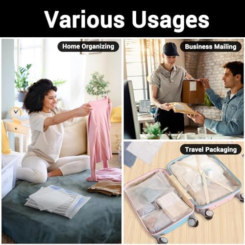 Plastic Shipping Bags, 5 Sizes 12x16" 10x13" 8x10" 12x8" 10x7" Pack of 100, Durable Resealable Zip Poly Bags 3 Mil Thick for Business Packing Mailing Travel, Frosted, with Vent Hole - Image 6