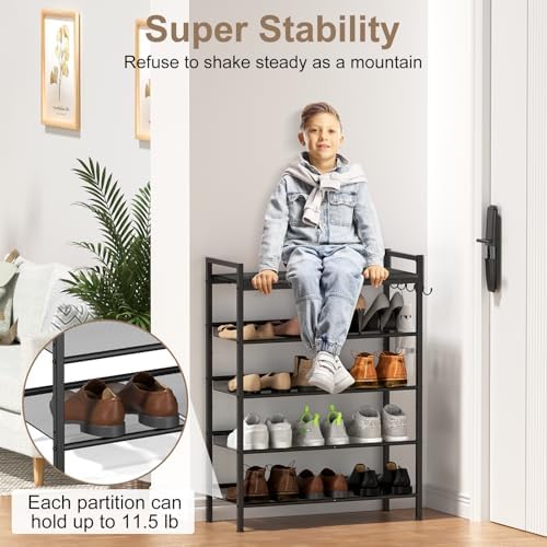 Shoe Rack for Entryway, 5 Tier Height-Adjustable Metal Black Shoe Rack - Image 4