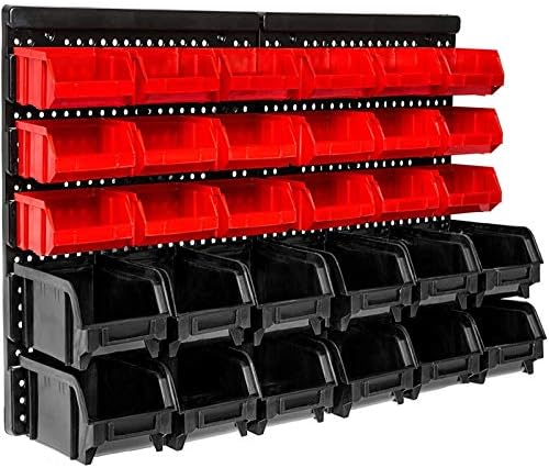 Wall Mounted Storage Bins, 30 Wall Mount Tool Organizer Bins Plastic Parts Rack Container, Easy Access Compartments For Tools, Hardware, Crafts, Office Supplies And More, Blackred by WISION