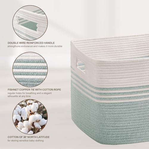 72L Large Woven Laundry Basket Hamper with Handles, Green - Image 5