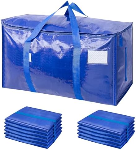 TICONN 12 Pack Extra Large Moving Bags Heavy Duty with Zippers & Carrying Handles, Durable Storage Bags Moving Boxes for Closet Organizers and Storage (12 Pack, Blue) by TICONN