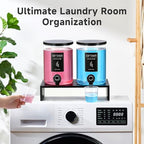 Glass Laundry Detergent Dispenser with Shelf & Black Bamboo Lid - 120 Oz Liquid Detergent, Laundry Soap & Fabric Softener Dispenser for Laundry Room Organization and Storage with 2 Cups & 8 Labels - Image 6