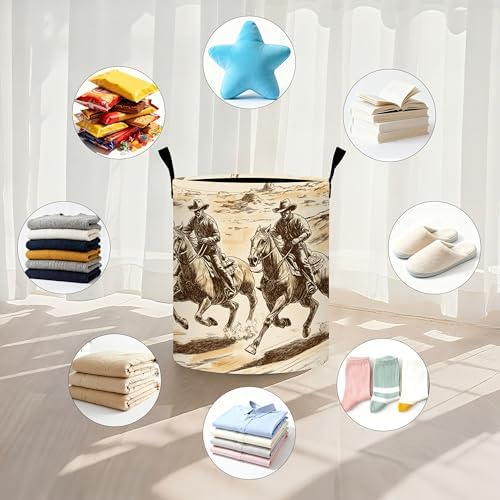 Western Laundry Basket Storage Bin Foldable Laundry Hamper Clothes Storage Bucket Organizer 19.6x15.7 Inch For Laundry Room/Bedroom/Bathroom - Image 5