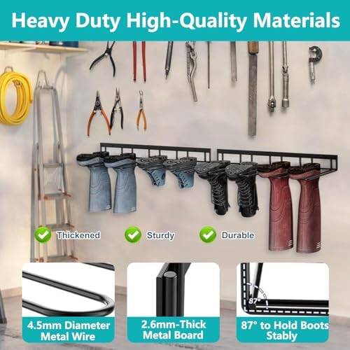 Boot Rack - 8-Pair Wader Hangers Wall Mount Cowboy Boot Hangers - Wall Boots Holder Storage Organizer for Closet, Entryway, Indoor, Garage 4 Pack - Image 4