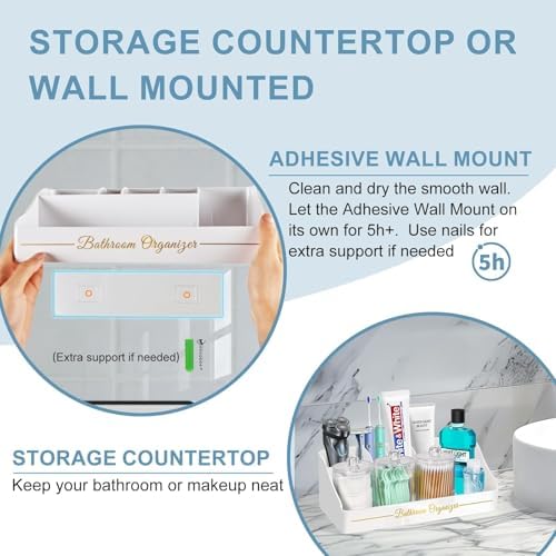 Tucao Toothbrush Holders, Toothbrush Holders for Bathroom with 6 Large Capacity Storage Slots & 3 Qtip Holders - Sturdy for Bathroom Counter Organizers and Storage Countertop - Marble White - Image 6