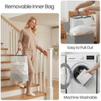 efluky Slim Laundry Basket with Lid, Narrow Laundry Hamper with Removable Bag, Skinny Dirty Clothes Basket with Bamboo Handles for Bathroom, Bedroom & Laundry Room, 75L Grey - Image 5