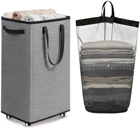 Goodpick 75L Laundry Basket with Wheels & Removable Wash Bag for Dorm by Goodpick