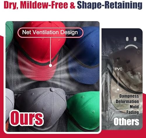 Hat Organizer for Baseball Caps-24 Deep Pockets, Visible Hat Rack for Door - Image 3