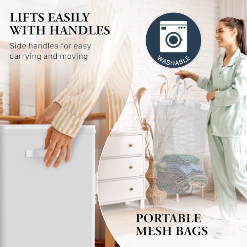 Simple Houseware Foldable Laundry Hamper Basket with Lid and Bag, Pink - Image 4