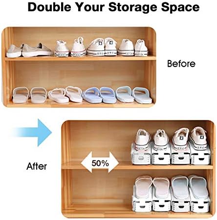 Neprock Shoe Slots Organizer, 20 Pack Adjustable Shoe Rack Stacker Storage Space Saver, Double Deck Shoe Rack Holder for Closet Organization (White) | 50% Space Saver, 4 Adjustable Height, Double Deck, Tool-Free Assembly, Superior Load Bearing, White - Image 2