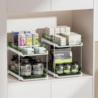 Delamu 2-Tier Multi-Purpose Bathroom Under Sink Organizers and Storage, Stackable Kitchen Pantry Organization, Pull Out Medicine Cabinet Organizer with Movable Dividers, Light Green, 4 Pack - Image 4