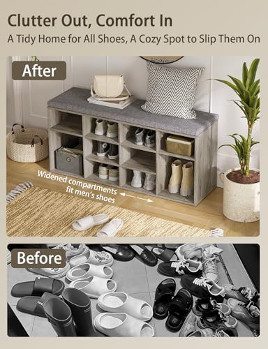 DINZI LVJ Shoe Storage Bench with Cushion, 40.9" Cubby Shoe Rack, 12-Cubby - Image 4