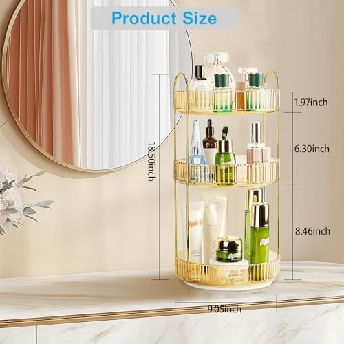 360 Rotating Makeup Organizer - Large Capacity Spinning Perfume & Cosmetic Skincare Holder for Vanity & Countertop (Vibrant Orange, 3 Tier) - Image 3