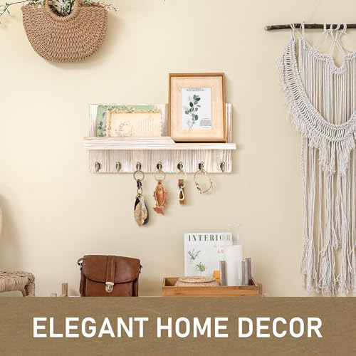 Rebee Vision Key Holder Wall Mount with 7 Hooks for Entryway, Natural Wood - Image 4