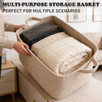 96L Woven Laundry Basket with Handles, Extra Blanket Basket,Brown - Image 5