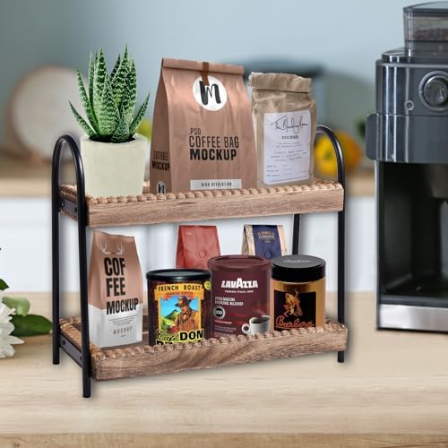 BDBDYEAY Bathroom Countertop Organizer, 2 Tier Vanity Organizer and Storage for Cosmetic Skincare Perfume, Wood Bead Storage Shelf for Bathroom Kitchen Coffee Station - Image 2