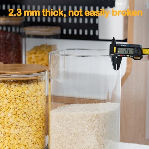 D2scrma 115oz Airtight Glass Square Storage Canister with Bamboo Lid Set of 2(3400ml*2) Large Storage Container Gallon Glass Jars, for Sugar, Flour, and Coffee bean (with Black Lable) - Image 5