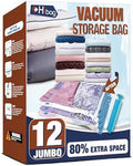 12 Jumbo Vacuum Storage Bags for Bedding, Vacuum Seal Bags for Clothing | Extra Large XL, Airtight Triple Seal, Save 80% Space, Hand Pump, Work with Vacuum, Double Zip, Reusable, Easy to Use by HIBAG