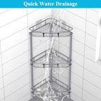 HuggieGems Metal Floor Standing Corner Shower Caddy, Dark Gray, 3 Tier - Image 5