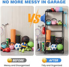 Sports Equipment Organizer,3-Tier Rolling Ball Storage with Wheels - Image 6