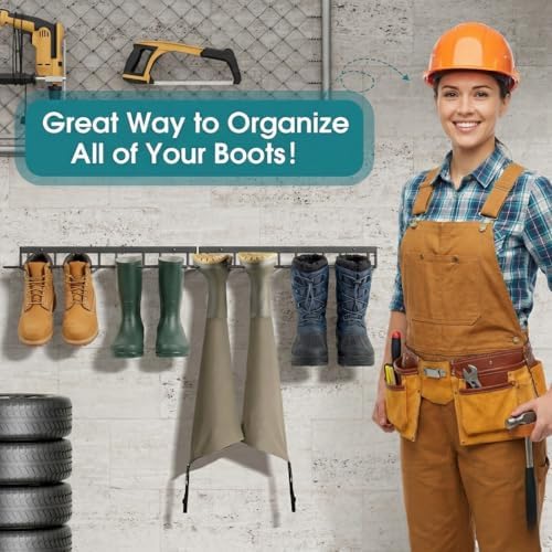 zacurter Wall Mount Boot Rack Metal Wader Hangers for Tall Boots, 8 Pair Boot Storage Organizer for Entryway Garage, Heavy Duty Cowboy Boot Holder for Rain Work Shoes, Outdoor & Indoor Use(4 Pack) - Image 3