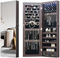 LED Jewelry Cabinet Armoire Organizer,Wall/Door Mount Jewelry Organizer and Storage with Full-Length Mirror Hanging Jewelry Organizer Full Length Mirror with Storage Large Capacity Brown by MASMIRE
