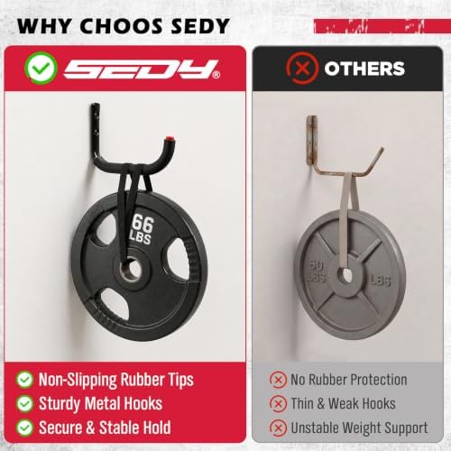 SEDY 6 Pack Heavy Duty Garage Hooks, Ladder Hooks for Garage Wall, Each Holds Up to 66 LB, 9.8 Inch EVA-Padded Steel Utility Hangers for Bikes, Folding Chairs, Garden Hoses and Tools - Image 7