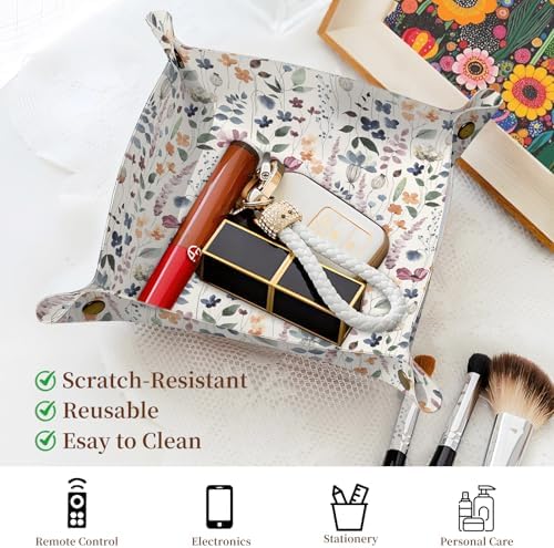 PU Leather Jewelry Valet Tray, Portable Catchall Tray for Keys, Wallet, Watch, Travel Organizer for Nightstand Desk Entryway Home Decor Gift for Women Men Boho Leaf - Image 2