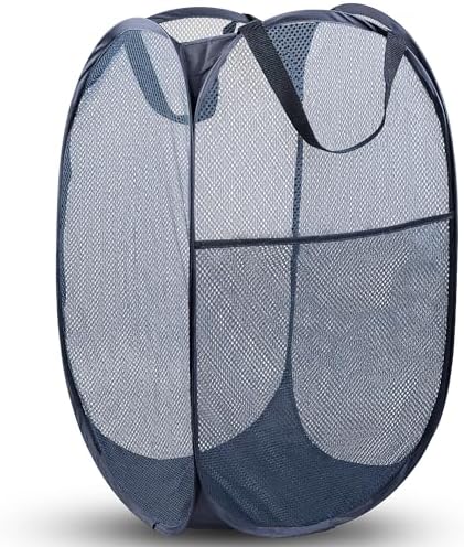 Pop Up Laundry Hamper, 70 L Collapsible Mesh Basket with Side Pocket, Blue by Unknown